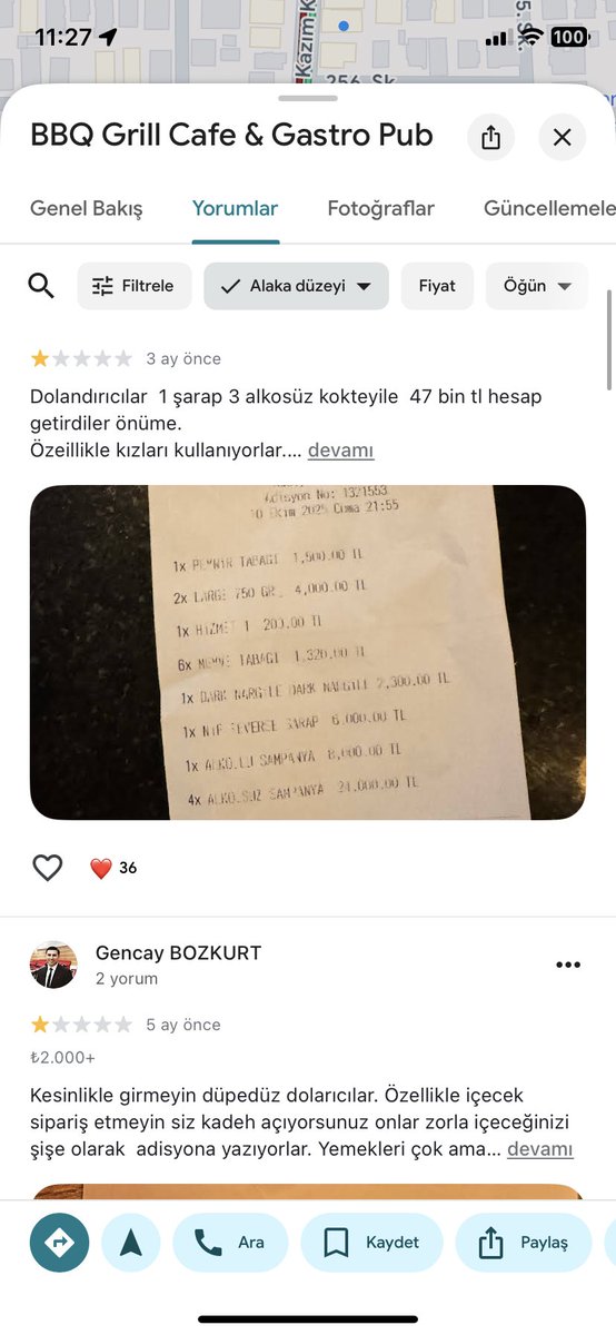 senacucu's tweet photo. @Haber İşletme THE BBQ GRİLL CAFE olarak geçiyor, Google yorumları da ektedir. https://t.co/ZOy17ttBXq