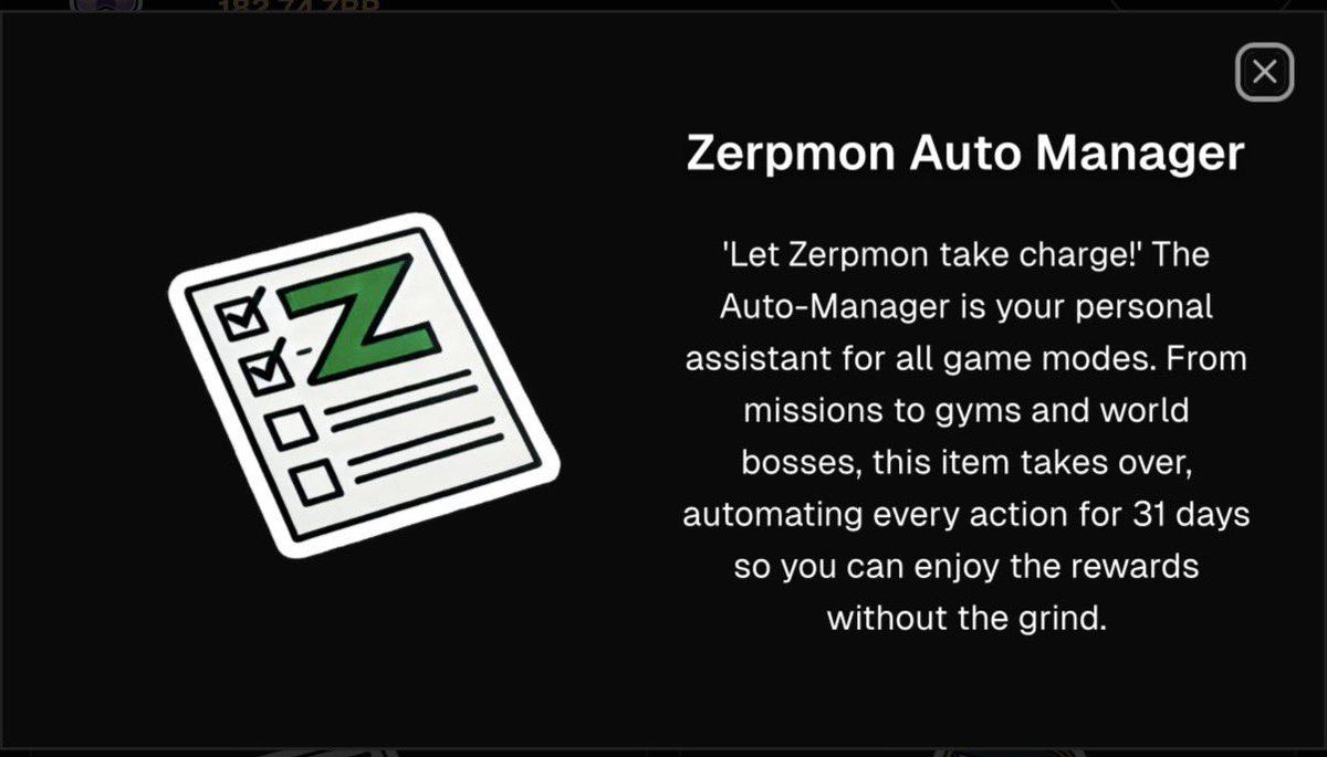 💡<a href="/zerpmon/">Zerpmon</a> Tips

🤔Are you too busy and having difficulty catching up with daily gym battles, pvp, missions and battle with <a href="/EvilProfGary/">Gary</a> ?

Worry no more! 
Use ZAM and let him do it for you. 

Continue earning $ZRP while doing your daily tasks. 😉