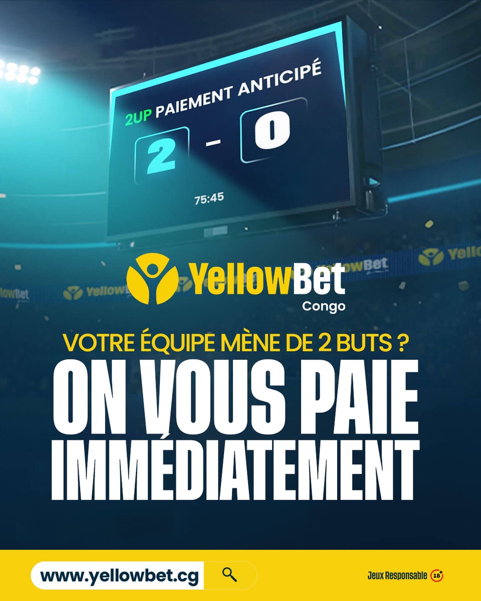 Yellowbetcongo's tweet image. Avec le 𝗽𝗮𝗶𝗲𝗺𝗲𝗻𝘁 𝗮𝗻𝘁𝗶𝗰𝗶𝗽𝗲́ 𝟮𝗨𝗣, dès que votre équipe mène par 𝟮 𝗯𝘂𝘁𝘀 𝗱’𝗲́𝗰𝗮𝗿𝘁, votre pari est automatiquement considéré comme 𝗚𝗔𝗚𝗡𝗔𝗡𝗧… même si le score change ensuite

Tente ta chance sur 👉 help.yellowbet.cg/promotion/2up-…

#YellowBetCG #2UP