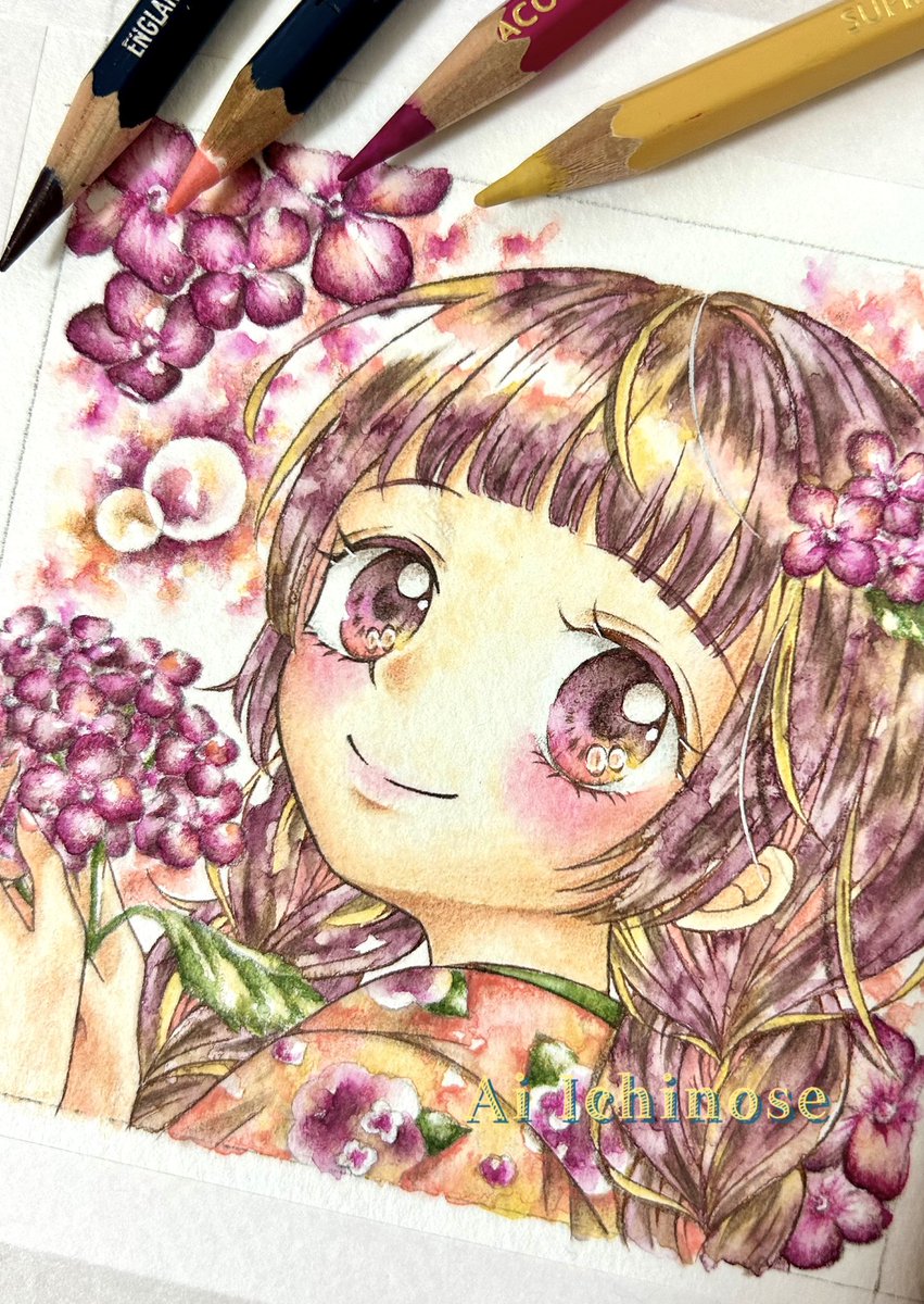 紫陽花の女の子、もう1枚のバージョン💐 個展の会期に合わせて6月の