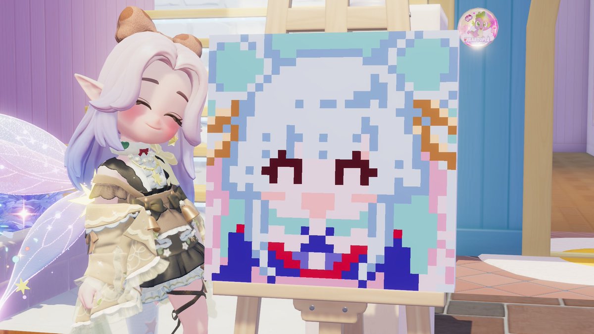 ゲーム内で超ドットヤチヨちゃん描き🎨
ニコニコ笑顔も可愛いね
 #ハートピアスローライフ
 #超かぐや姫