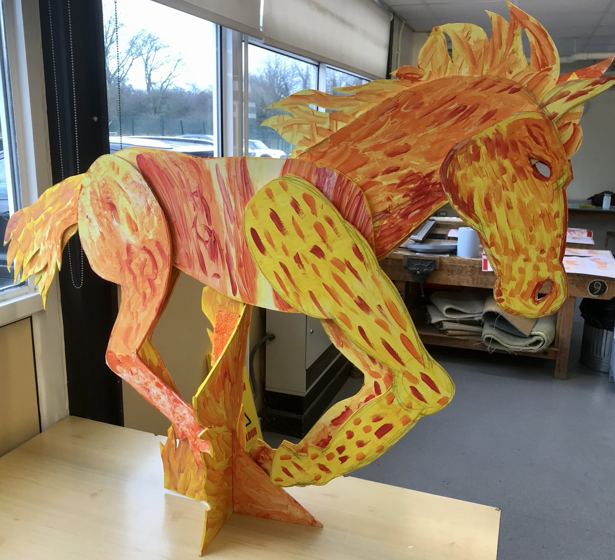 RogerHutchinsI1's tweet photo. To celebrate Chinese New Year I made this Fire Horse with my Creative Arts and Crafts class, for students with learning difficulties recently. π§βπ¨ π΄ #artist #tutor #classes #ChineseNewYear2026 #arttutor #YearOfTheFireHorse2026 #art #learningdisabilities #AdultEducation https://t.co/kQc8Mn3Syq