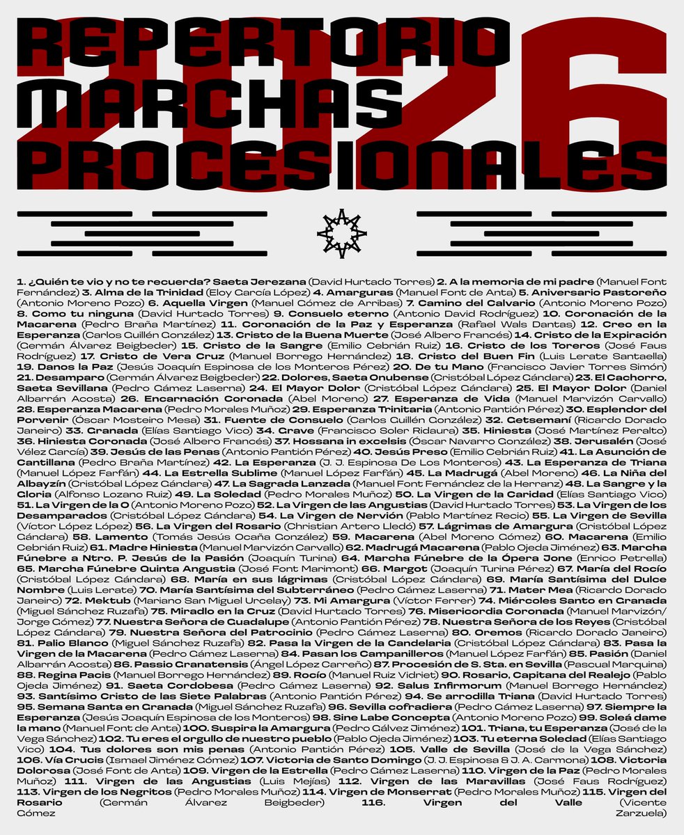 Comienza la #Cuaresma y con ella os presentamos nuestro repertorio, en el que unimos tradición, actualidad y excelencia. Veinte de ellas rinden homenaje a #Granada  y sus Hdades. mostrando nuestro compromiso con el patrimonio cofrade granadino.

#BSMCA #Atarfe #MiércolesdeCeniza