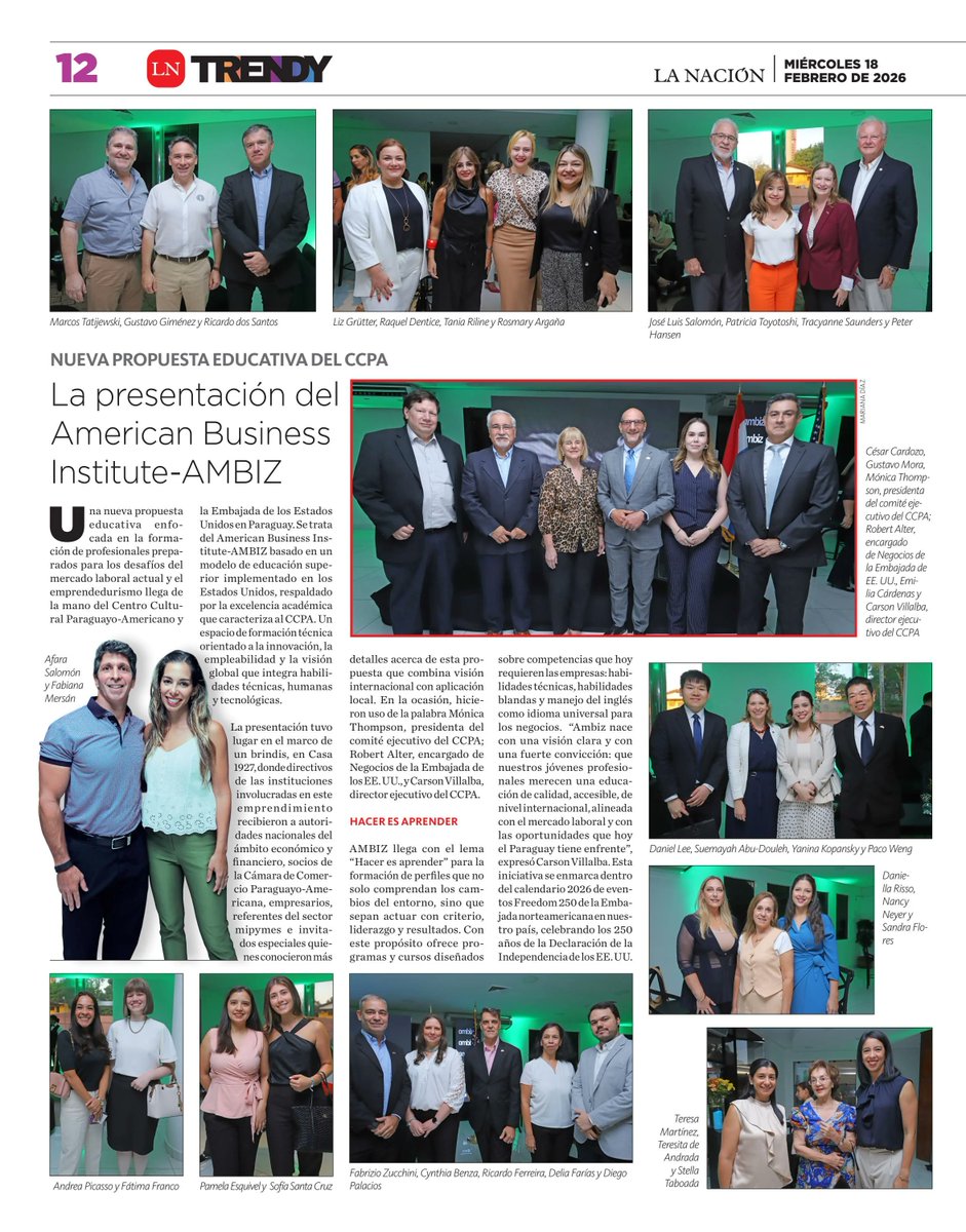 LaNacionPy's tweet image. #Trendy. La presentación del American Business Institute-AMBIZ

Una nueva propuesta educativa llega de la mano del Centro Cultu­ral Paraguayo-Americano y la Embajada de los Estados Unidos en Paraguay.

Lea en lanacion.com.py/sociales_edici…

#TodoEstáEnLN