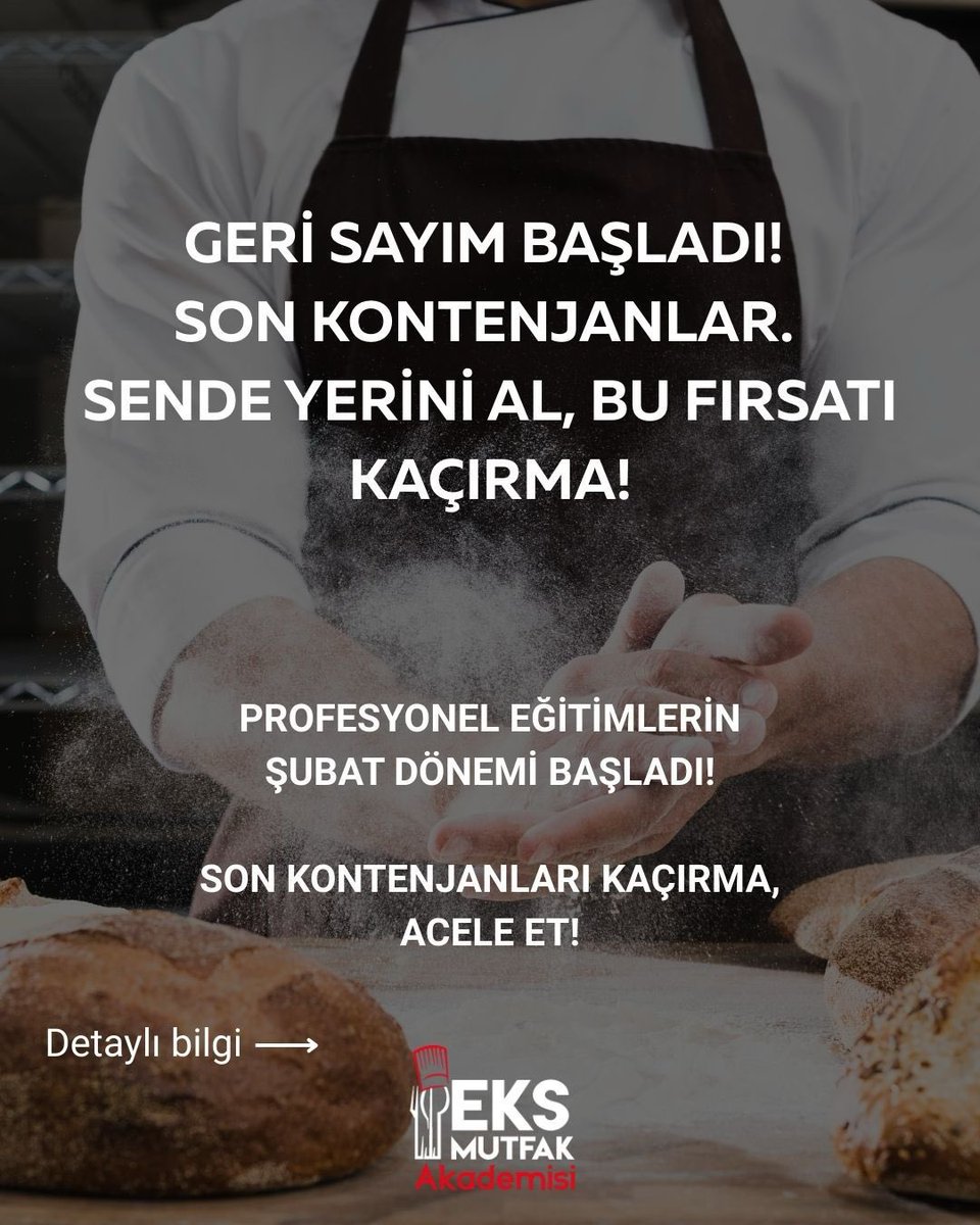 EKSMutfak's tweet photo. 🔥 Profesyonel mutfak yolculuğun şimdi başlıyor! 🔥

16 Şubat’ta başlayan Profesyonel Eğitimlerimiz tüm hızıyla devam ederken, kayıtlarımız halen açık!

Alanında uzman eğitmenlerimiz eşliğinde, uygulamalı eğitimlerle kendini geliştirmek ve mutfakta fark yaratmak istiyorsan, sen de aramıza katılabilirsin. 👨‍🍳👩‍🍳

Hafta içi ve hafta sonu eğitim seçeneklerimizle, hedeflerine uygun program seni bekliyor.

📌 Kontenjanlar sınırlı!
📌 Geleceğini bugünden şekillendir!

👉 Detaylı bilgi ve başvuru için bizimle iletişime geç.
☎️ 0216 325 15 00

@eyupkemalsevinc #eksmutfakakademisi #profesyoneleğitimler #reklam #wacs #mutfaktakariyer