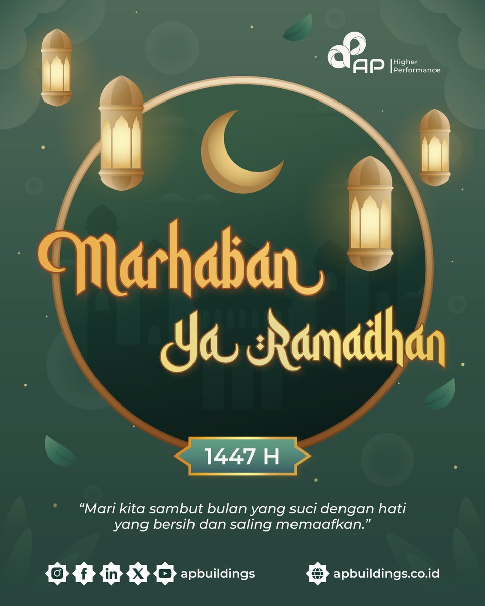 apbuildings's tweet image. Sambut bulan suci dengan hati yang bersih dan langkah yang dipenuhi keikhlasan untuk saling memaafkan. Selamat menunaikan ibadah puasa!

#APBuildings #HigherPerformance #Ramadhan2026 #Puasa #Marhaban