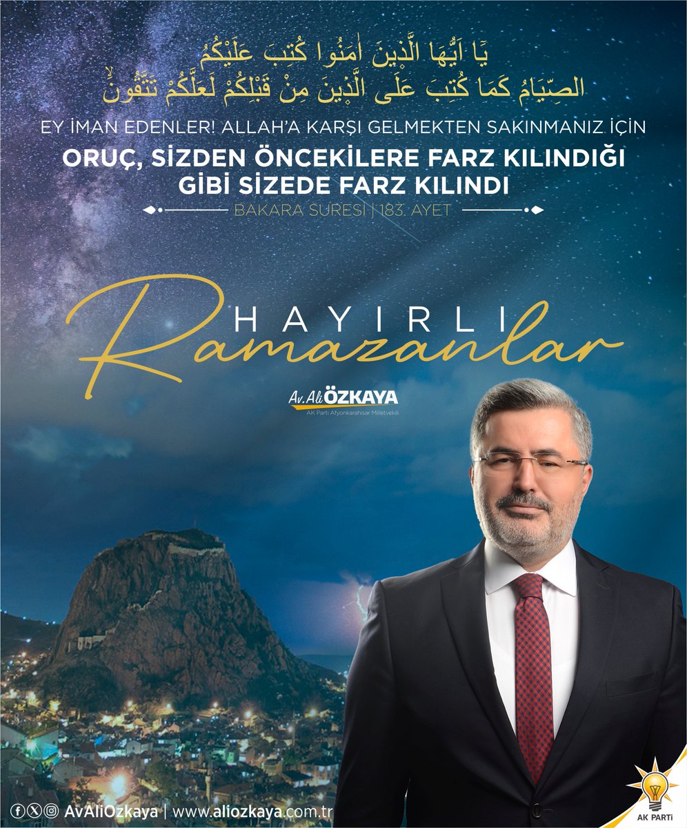 Ramazan-ı Şerif’e kavuşmanın huzurunu milletçe yaşıyoruz. 🌙

Bu mübarek ay; rahmetin, mağfiretin, kardeşliğin ve paylaşmanın en güçlü şekilde hissedildiği manevi bir iklimdir.

Gönüllerimizi arındırdığımız, sofralarımızı ve dualarımızı paylaştığımız bir Ramazan olması