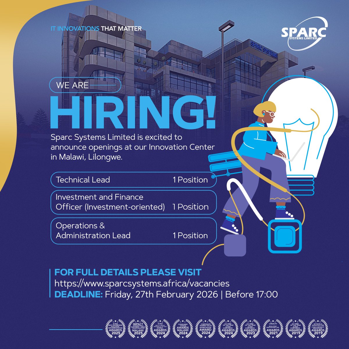 sparcsys's tweet photo. We are looking for driven professionals to fill the following roles:
Technical Lead (1 Position)
Investment and Finance Officer (Investment-oriented) (1 Position)
Operations & Administration Lead (1 Position)
๐ Apply now for full details: https://t.co/nwQHLNOfDx
#sparcsystems https://t.co/vQWlUCiE8Q