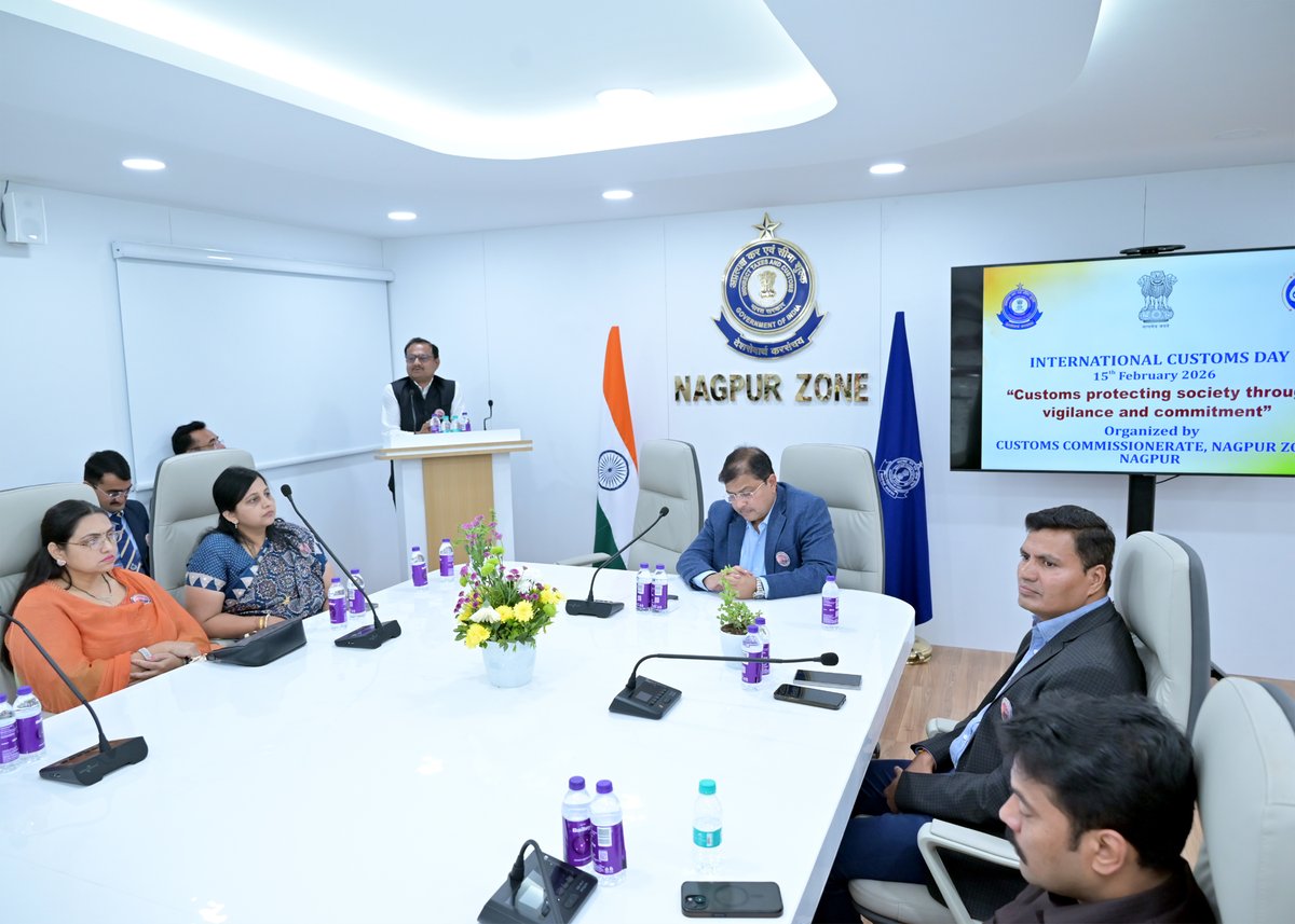 customsnagpur's tweet photo. Nagpur Customs Commissionerate celebrated International Customs Day 2026 on 15.02.26 with Sh. Nilkanth Shelke, ADG, DGGI Nagpur, as Chief Guest &amp; Sh. Avinash Thete, Commissioner of Customs, presiding it. The theme was "Customs Protecting Society through Vigilance and Commitment". https://t.co/7RXN0n1beN