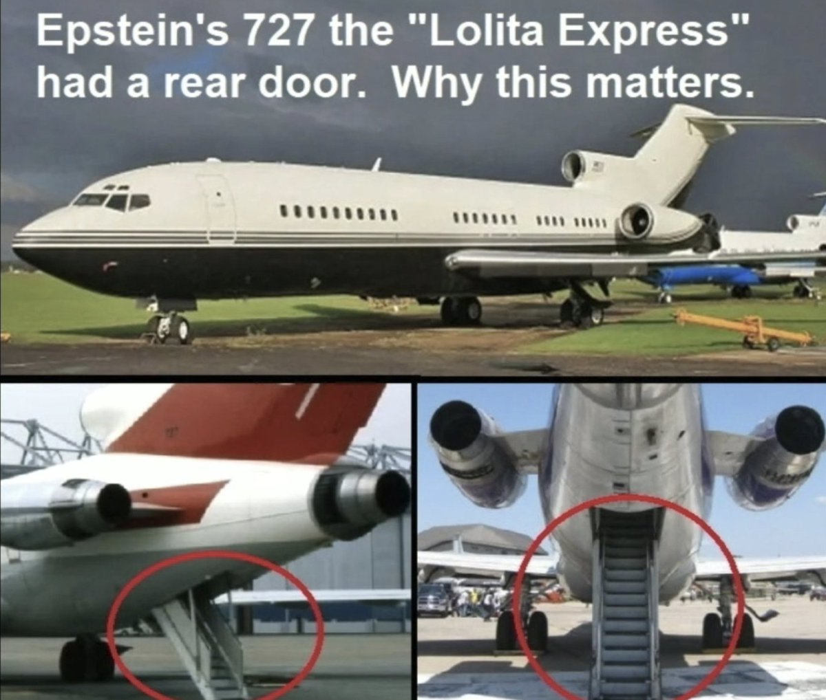 BGatesIsaPyscho's tweet image. 🚨🌎 The Jeffrey Epstein Files reveal his Private Jet - The Lolita Express reveal it contained a rear door which was capable of being opened Mid-Flight.

Why?

So they could dispose of unwanted trafficked victims over International Waters. 

The whole thing gets darker by the