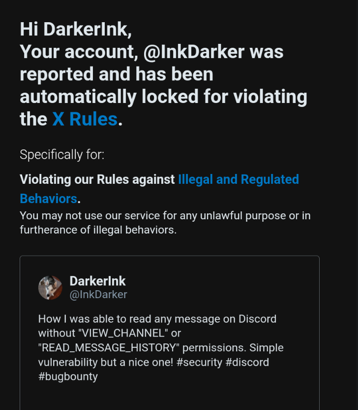 InkDarker's tweet photo. I'm so cool it got my account locked lmao https://t.co/eGoQ0psWE5