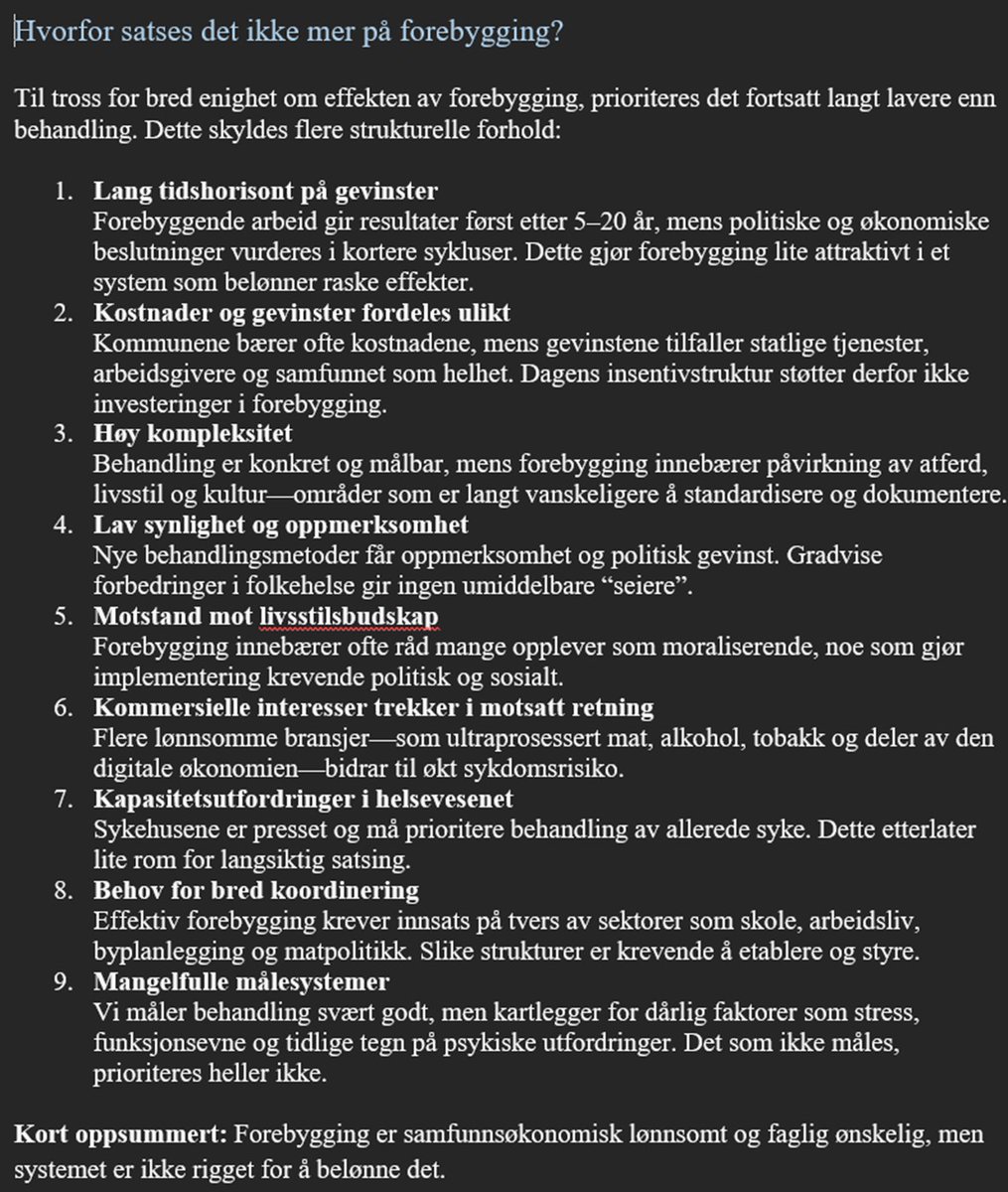 DebetSjef's tweet image. Hvorfor satser vi ikke på forebygging?
Folk kunne hatt bedre livskvalitet.
Team Norge kunne spart fantasiliarder💸💸
Se hva GPT svarer⬇️
#Helse #Perspektiv #Politikk nrk.no/sorlandet/medi…