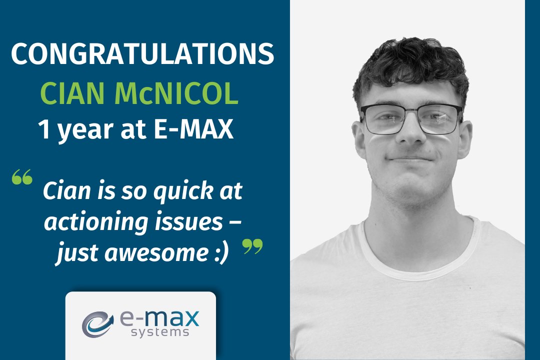 EmaxSystemsLtd's tweet image. We're celebrating Technical Support team member, Cian's, first year with us! 

His recent #customerfeedback says it all!

Our customers know how much these quick answers matter, to keep jobs moving, plans intact &amp;amp; stress levels down.

Great job Cian!🎉

#DreamTeam #FeelgoodFriday