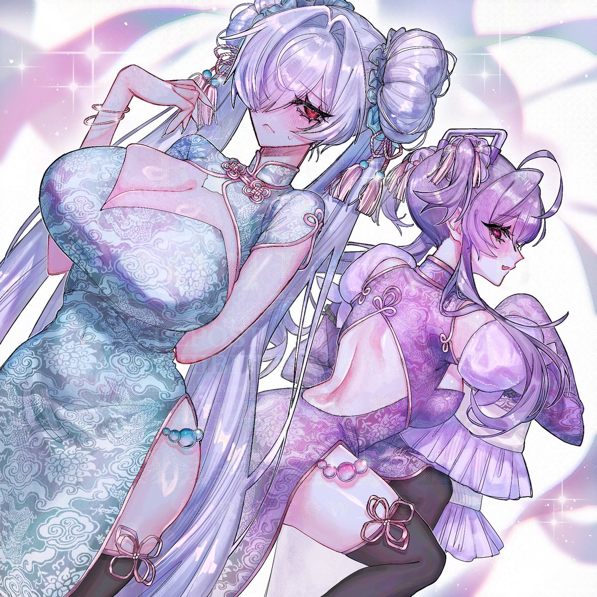 0o_merrow's tweet image. skebリクエストありがとうございます!!✨️
お揃いチャイナ服のシンデレラ＆リバーレリオ 🪞🪼🤍💜✧︎*。
 #skeb  #NIKKE  #NIKKEfanart