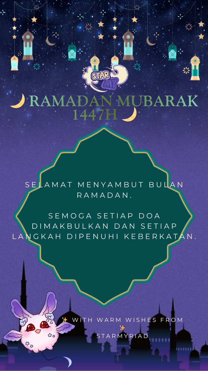 Ramadan Mubarak 🌙
May this Ramadan bring you closer to peace, kindness, and your brightest path.

#StarMyriadMY #StarMY #RamadanMubarak2026