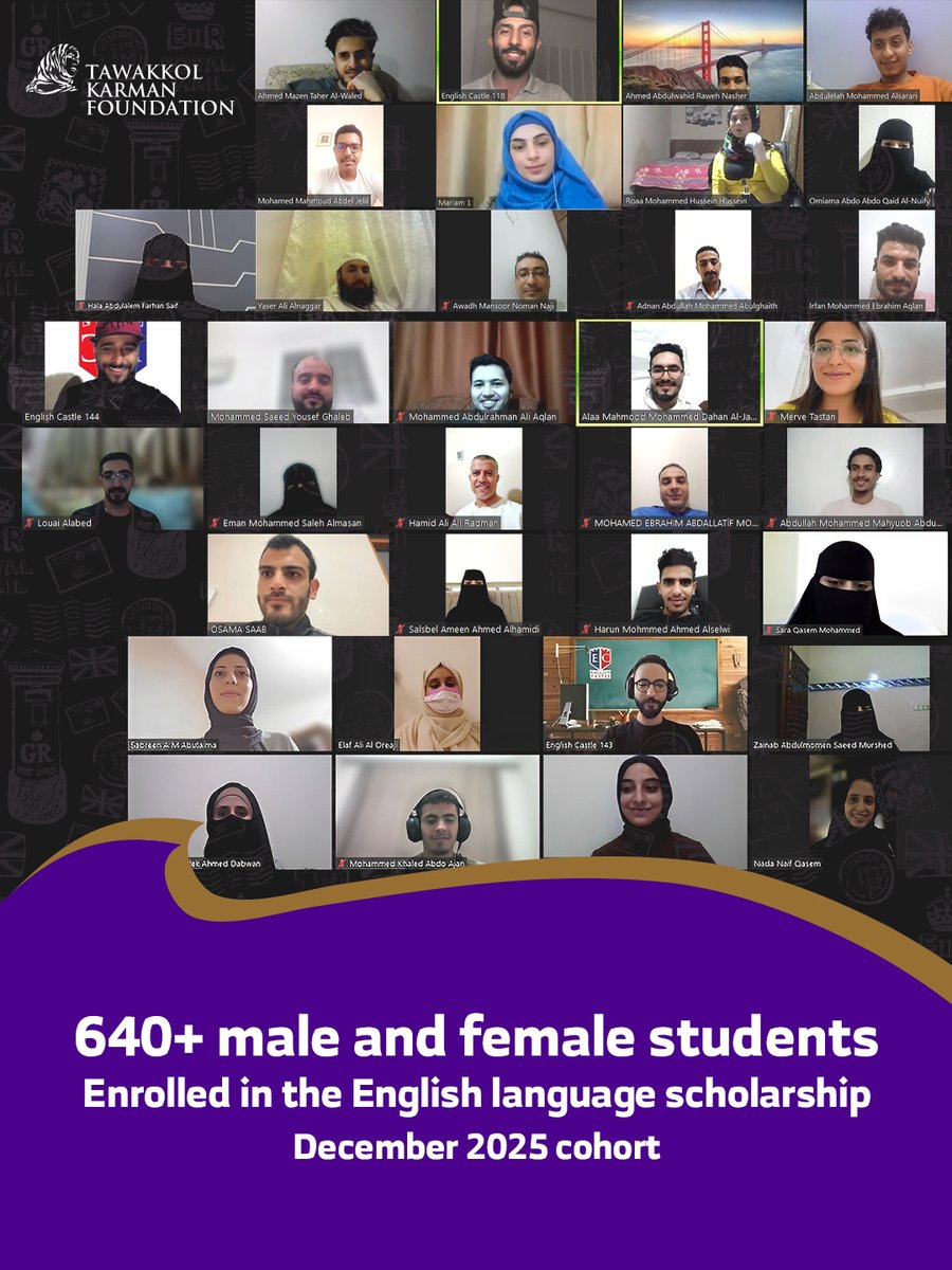 TawakkolKarmanF's tweet image. More than 640 students of various nationalities have joined the #EnglishLanguage Scholarship (December 2025 cohort) under Leaders for Future program.

Students are enrolled in interactive online classes tailored to different levels.

#Scholarships