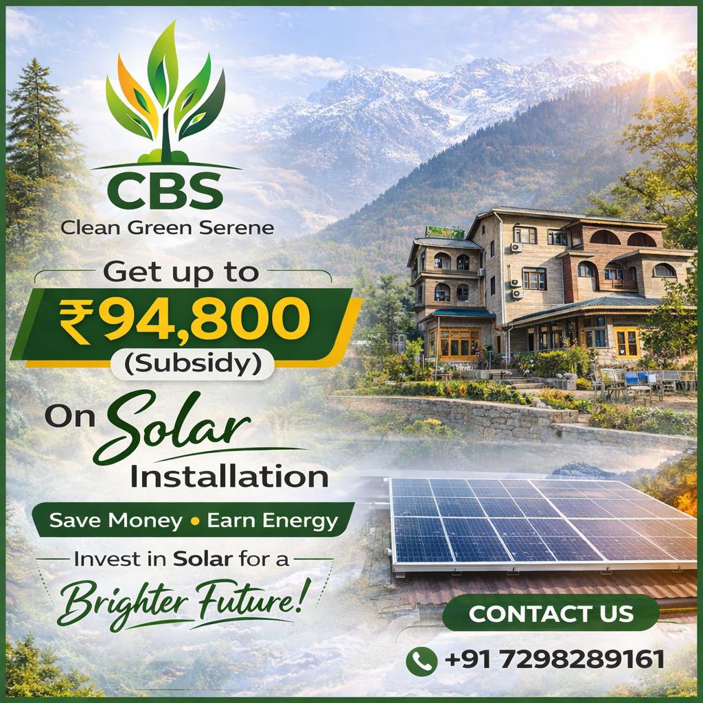 cbs_green's tweet image. Sunlight is free. Your electricity bill shouldn’t be expensive.
Switch to clean, reliable solar with CBS. 📞 7298289161 ✉️ info@cbsgreen.in
#CBSSolar #CleanGreenSerene #SolarKashmir #GoSolar #SolarSavings #RooftopSolar #SolarSubsidy #RenewableEnergy #SolarPower #GreenFuture