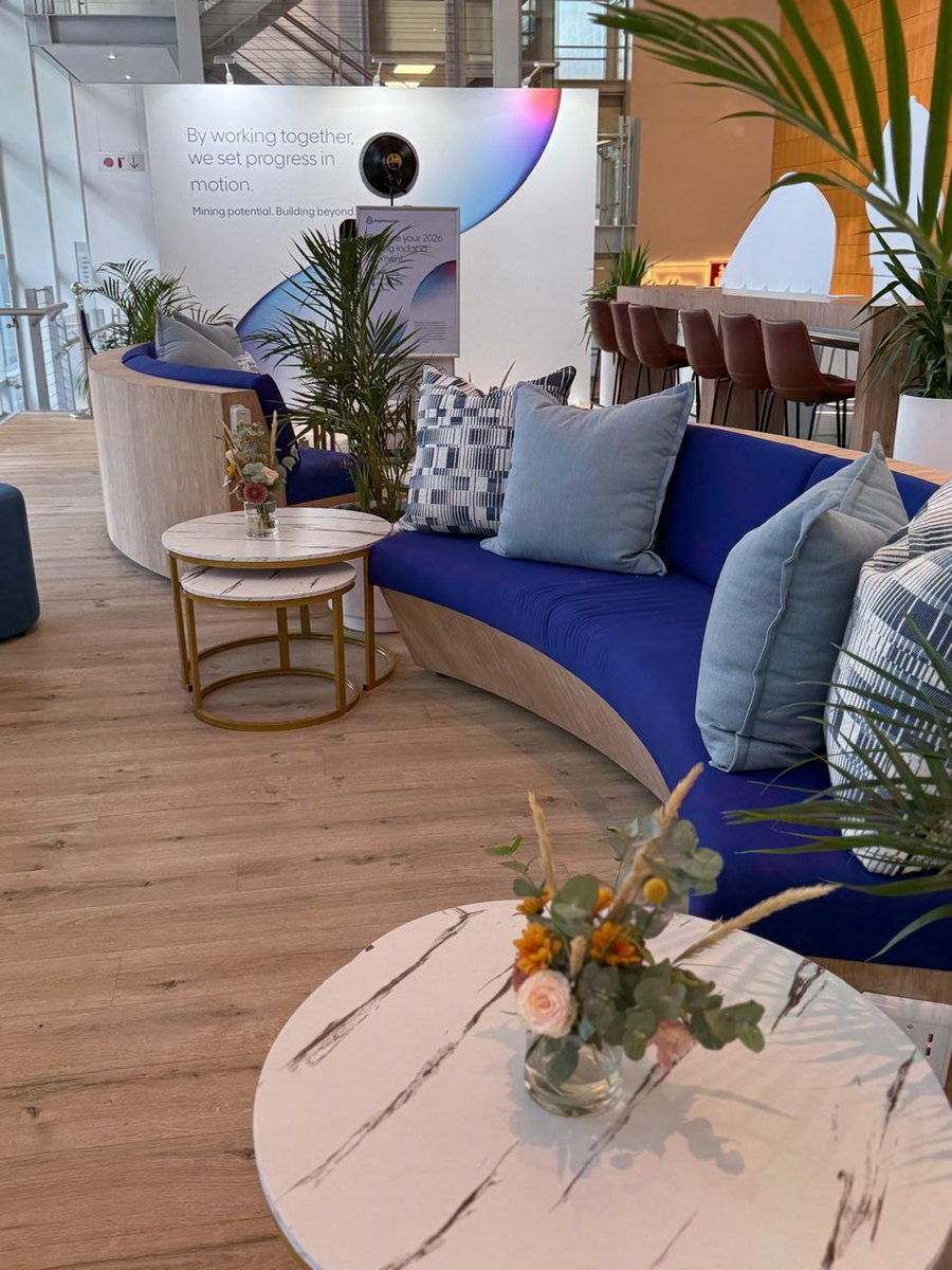 SSQDesign's tweet photo. #SSQDesign worked hand in hand with
@hklmgroup to bring the @AngloAmericanZA
Lounge to life @MiningIndaba 2026. The space was inspired by purposeful momentum — with parametric elements shaping fluid seating areas and guiding natural movement throughout the stand. https://t.co/K8bhTyL2CT