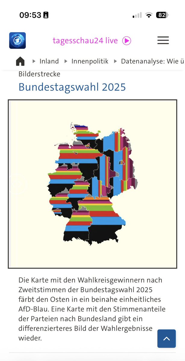 Harzerkas's tweet photo. @MaDeOHV Der Osten ist nicht blau… nach Wahlergebnissen würde es ehr so aussehen, zwar Zuviel Blau, aber doch ehr bunt! https://t.co/L6hwHSTqhQ
