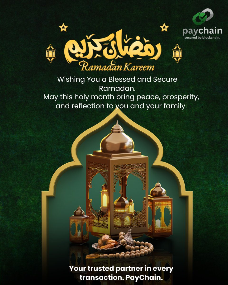 PayChainKE's tweet image. Happy Ramadan kareem from paychain ⭐
#paychain 
#Ramadan2026 
#Ramadan_2026