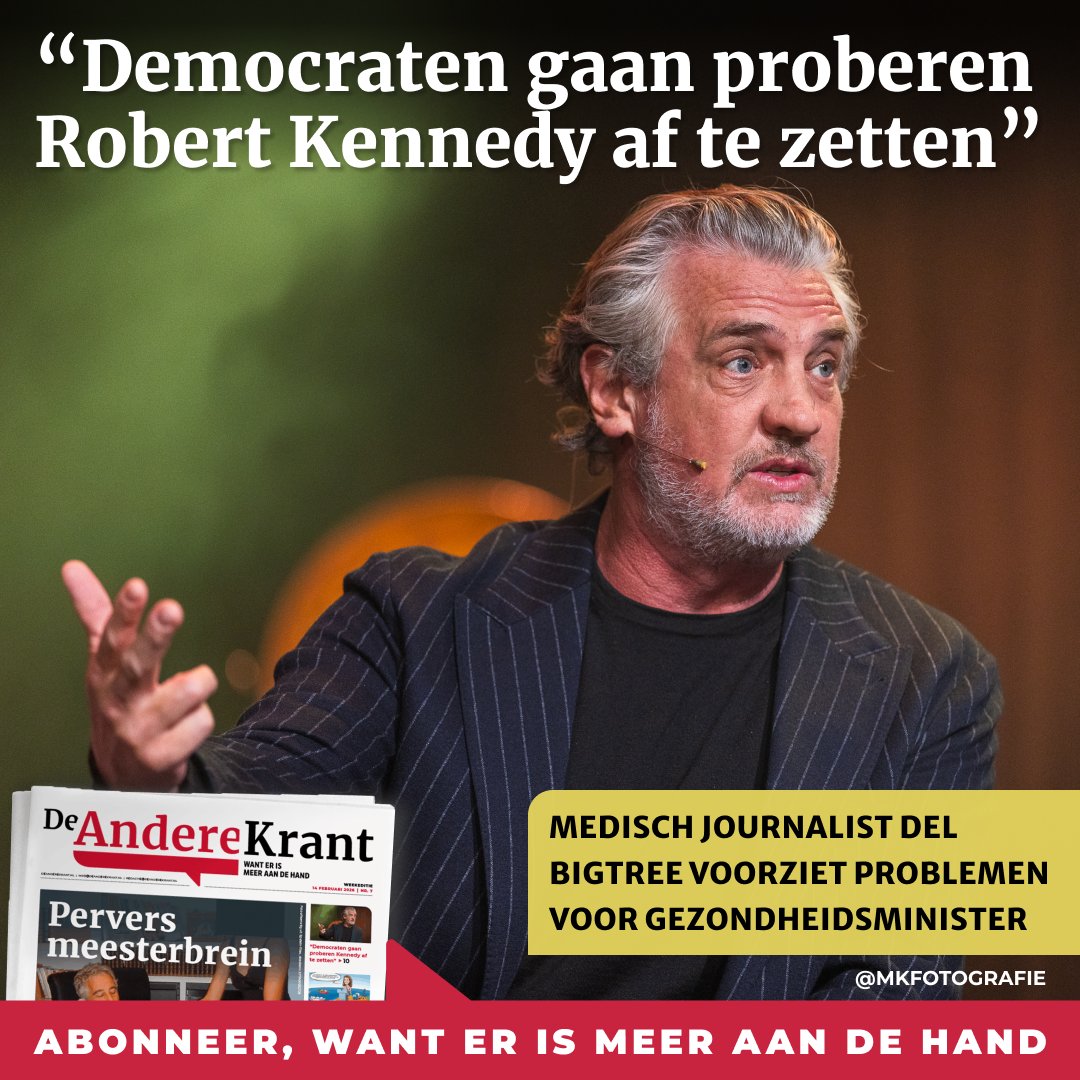 Er is een grote kans dat de Amerikaanse Gezondheids­minister Robert Kennedy jr. zijn ambtstermijn van vier jaar niet zal kunnen voltooien. Dat zegt de Amerikaanse medisch journalist Del Bigtree, die deze week optrad tijdens het ‘Battle for Science’-event in Apeldoorn, tegen deze