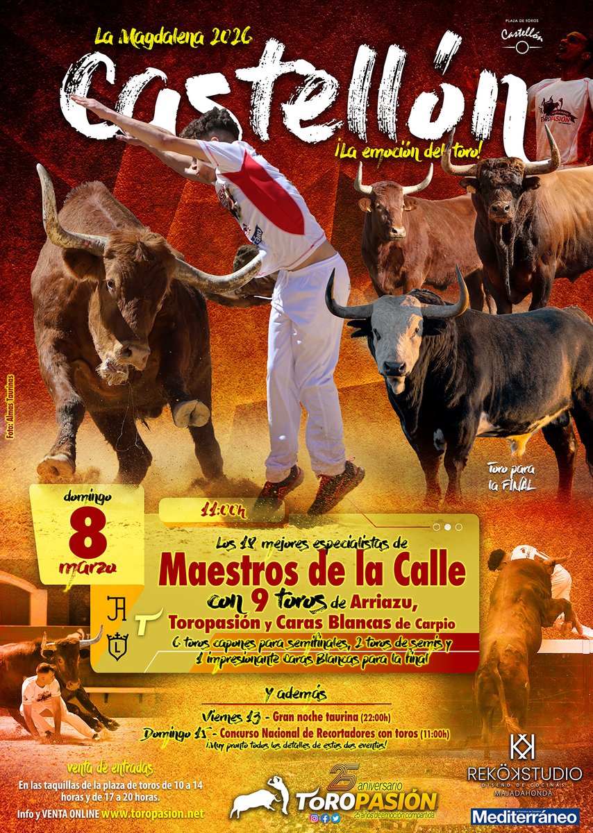 toropasion's tweet photo. 🔥🐂 ¡𝗖𝗔𝗦𝗧𝗘𝗟𝗟𝗢́𝗡 𝗔𝗕𝗥𝗘 𝗟𝗔 𝗠𝗔𝗚𝗗𝗔𝗟𝗘𝗡𝗔 𝗔 𝗟𝗢 𝗚𝗥𝗔𝗡𝗗𝗘! 🐂🔥
La emoción vuelve a la arena el domingo 𝟴 𝗱𝗲 𝗺𝗮𝗿𝘇𝗼 con los 18 mejores especialistas de ‘Maestros de la Calle’ para enfrentarse a 𝟵 𝗧𝗢𝗥𝗢𝗦 de Arriazu, Toropasión y Caras Blancas. https://t.co/qUo4iQWwW5