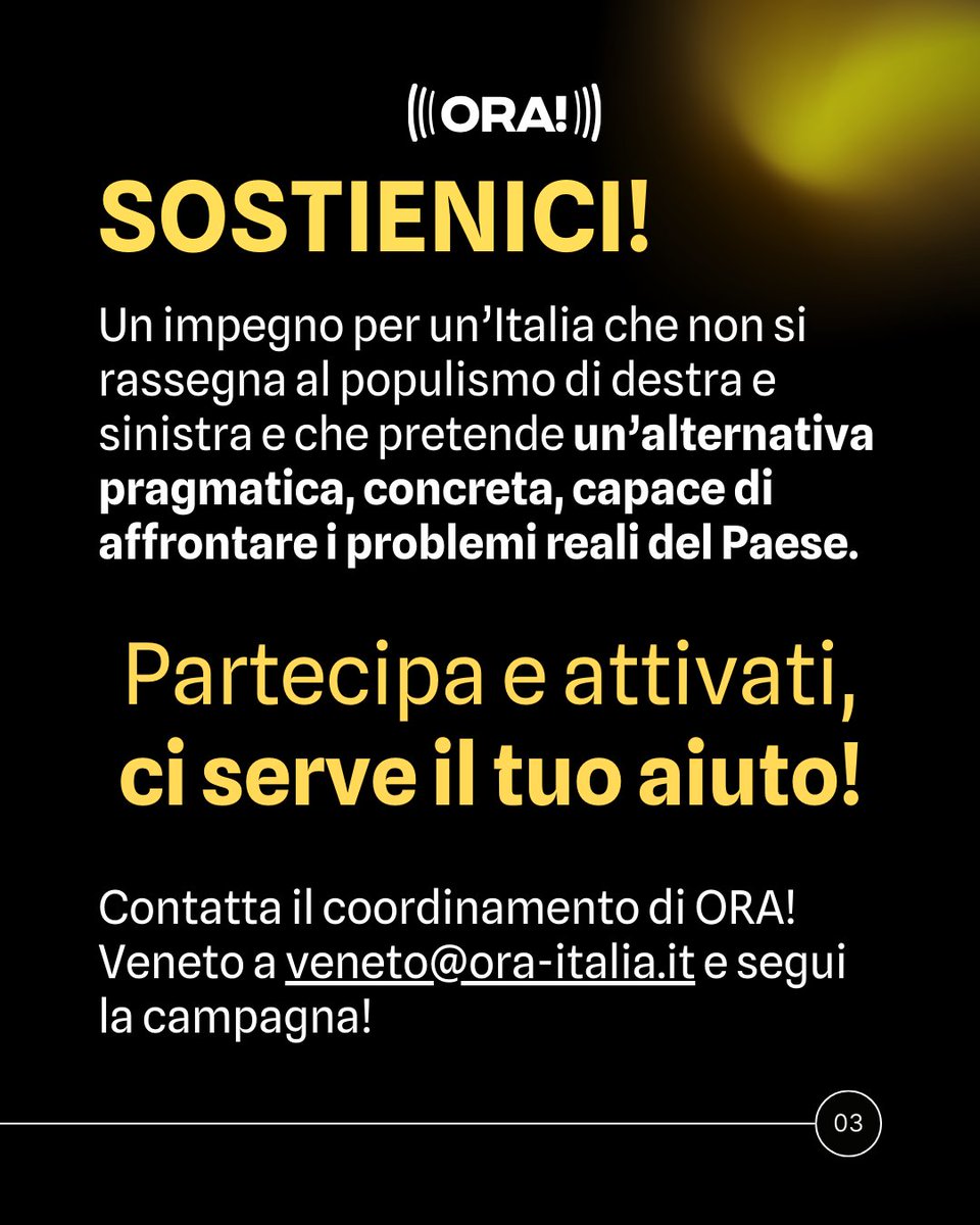 È ORA! di elezioni!

Ci presentiamo alle elezioni suppletive della Camera dei Deputati del 22-23 marzo, nel collegio Veneto 02-2, in provincia di Padova .

Per candidarci sono servite più di 300 firme da residenti nel collegio: grazie a tutti i cittadini, amici, sostenitori,