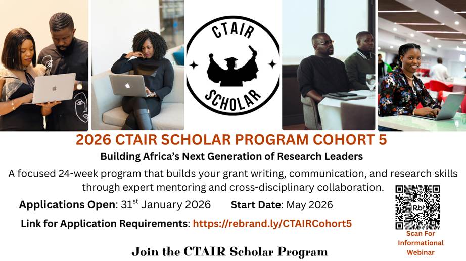IVAN_Research's tweet photo. Applications are open for the CTAIR Scholar Program 2026 (Cohort 5)

A 24-week intensive Capacity Building experience to sharpen your grant writing, research communication &amp; leadership skills.

📅 Closes: 1 March 2026
▶️ Apply: See Comment Section

#CTAIRScholars #GrantWritin https://t.co/IawbZN8ze4