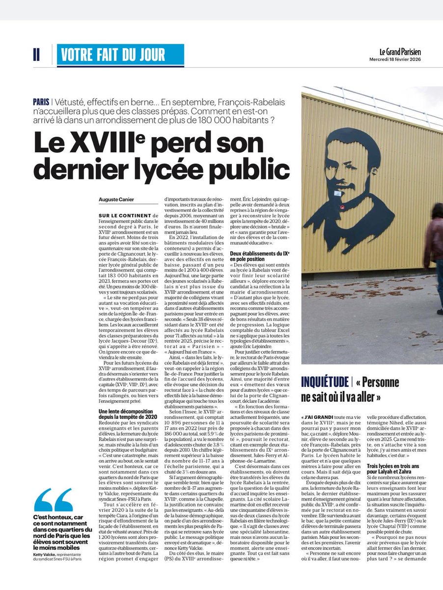 Les élèves de Rabelais vont devoir finir leur scolarité ailleurs , mais ça n’est visiblement pas un problème de ⁦<a href="/vpecresse/">Valérie Pécresse</a>⁩ qui continue à saborder l’enseignement public ! ⁦<a href="/GroupeSER_idf/">Groupe Socialiste, Écologiste et Radical</a>⁩ #CRIDF #education #lycees