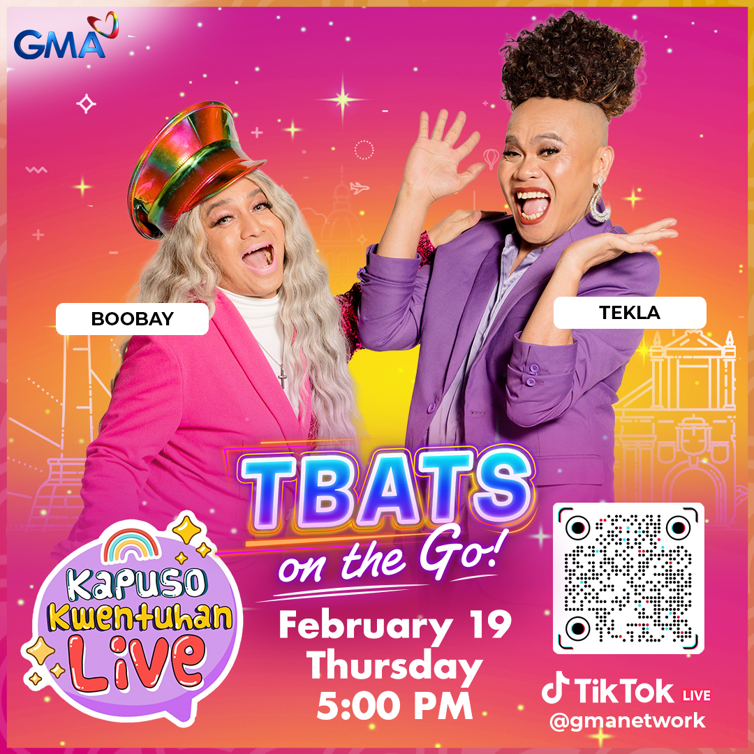 Ready na ba kayo sa kulitan at chikahan?

Makisaya kasama ang unstoppable duo ng #TBATSOnTheGo na sina Boobay at Tekla sa #KapusoKwentuhanLive bukas, February 19, 5PM! 🤩🎉

Catch them LIVE sa TikTok page ng GMA Network. Kita-kits, mga Kapuso! 👋

#TBATS