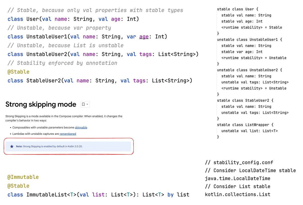 One of the key concepts of Jetpack Compose is type stability. Stable types allow better recomposition optimisations. That was traditionally very important, but since 2.0.20 a lot has changed. Let me explain 👇