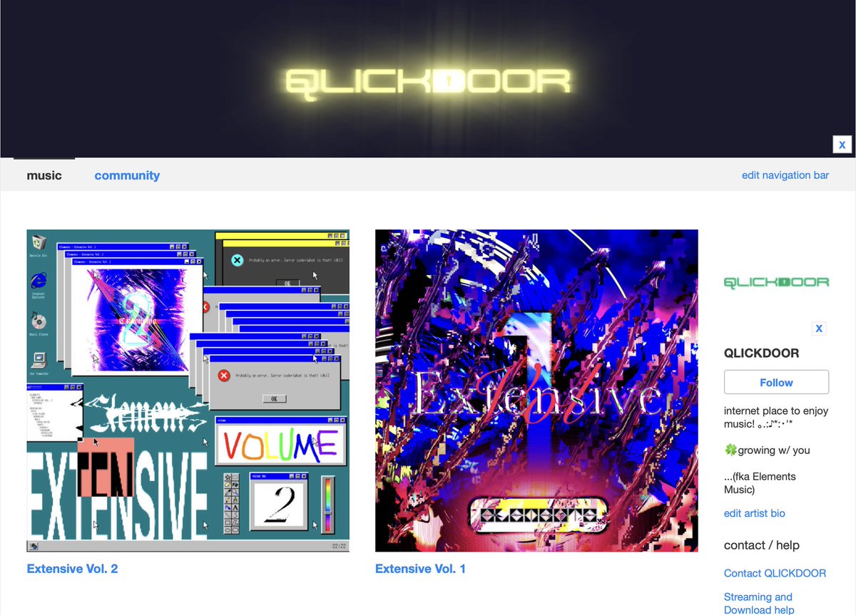 Extensive Vol. 1 and Vol. 2 are now available on Bandcamp!!!! 
qlickdoor.bandcamp.com