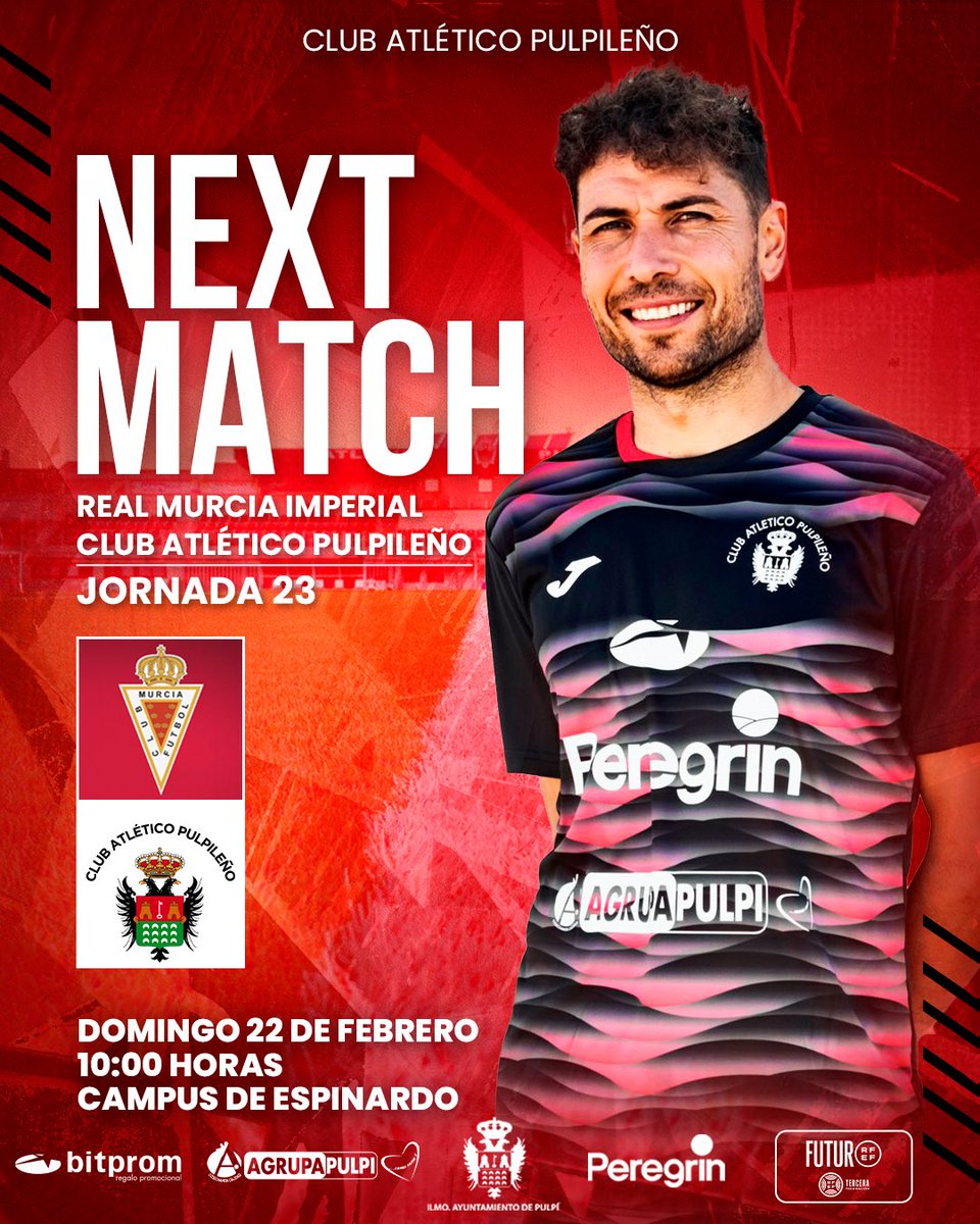 𝐉𝐎𝐑𝐍𝐀𝐃𝐀 23

🆚 <a href="/canteragrana/">Cantera Grana</a> 
🗓️ Domingo, 22 de febrero 
⏰ 10:00
🏟️ Campus de Espinardo UMU
🏆 Tercera RFEF | G.XIII

#VamosPulpileño🔴⚫️