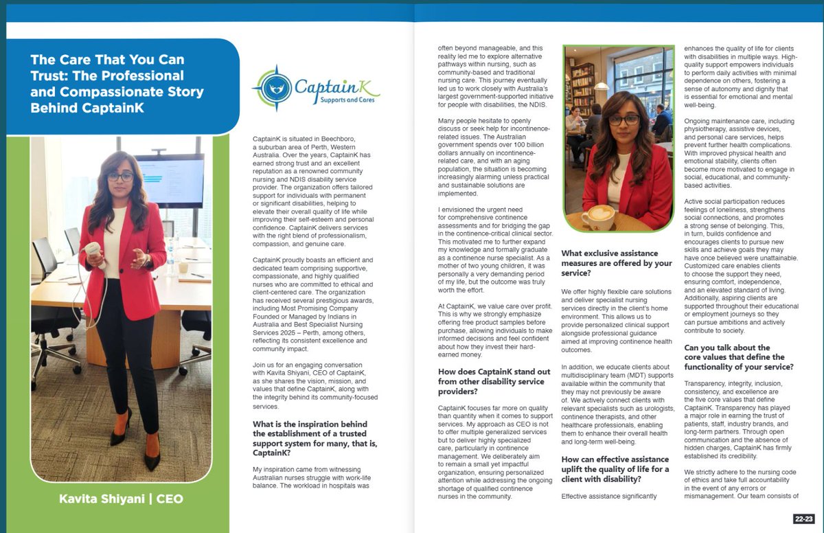 theceovision's tweet photo. 🚀 CaptainK Supports and Cares has been recognized as one of the Most Innovative Companies to Watch 2026 by The CEO Vision!

Under the leadership of Kavita Shiyani, CaptainK is transforming community nursing with specialized, compassionate, and ethical care.

#MostInnovative2026 https://t.co/j6J6us4Q1s