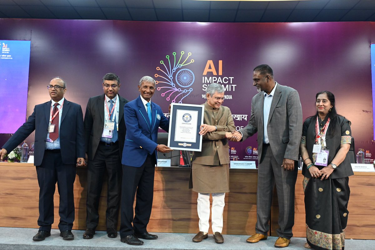 ai4youth's tweet photo. 🇮🇳 India sets a new GUINNESS WORLD RECORDS™ title for the “Most Pledges Received for an AI Responsibility Campaign in 24 Hours.”

✨ 2,50,000+ citizens united to take the #AIResponsibilityPledge setting a global benchmark.

Led under the @OfficialINDIAai &amp; @IntelIndia. https://t.co/9bIyOT3fW3