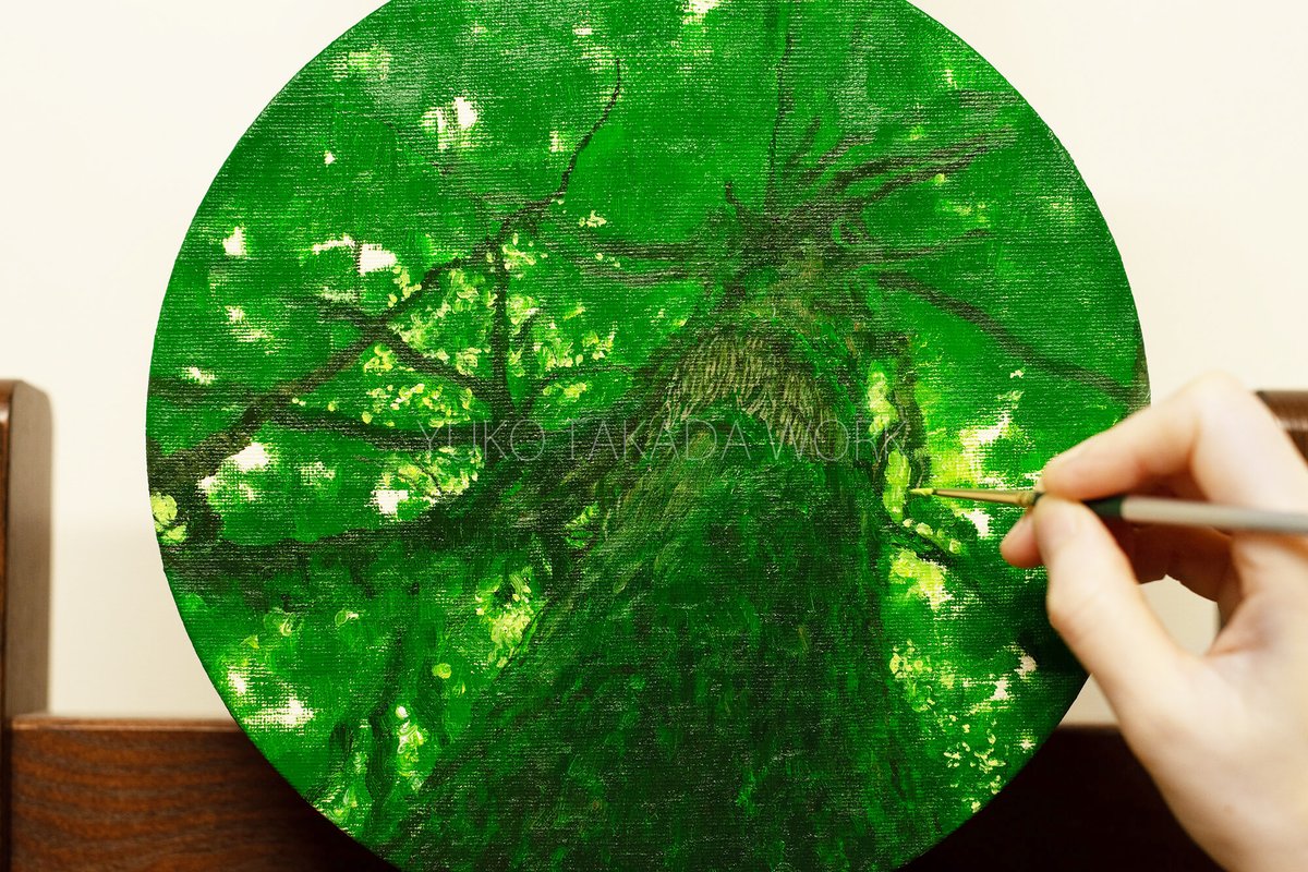 yukotakada_work's tweet photo. 小さな丸い屋久杉を描いてます！

初めて描く、千年杉です。
木を描くのはやっぱり楽しい‥ https://t.co/B1PwkG9y6Q
