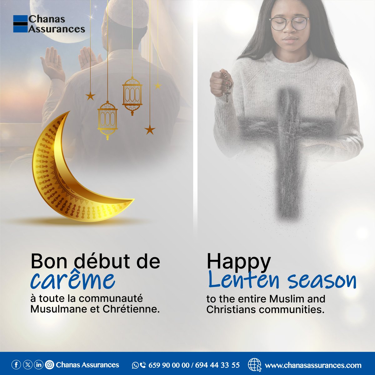 Chanas Assurances wishes the entire Muslim and Christian communities a peaceful Lenten season.
May this period be a source of peace, faith, and renewal.
#Careme2026 #Lent2026 #Foi #Solidarite #ChanasAssurances #Paix #SeasonOfReflection #Faith #Unity #Peace