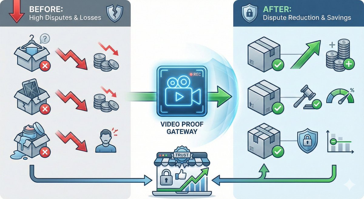 TrustPackai's tweet photo. The Power of Video Proof 📽️
We studied three D2C brands that implemented video proof systems and saw remarkable results in dispute reduction.
Video proof isn't just about winning disputes-it's about preventing them. 
#Ecommerce #D2C https://t.co/hskpbzXkIO