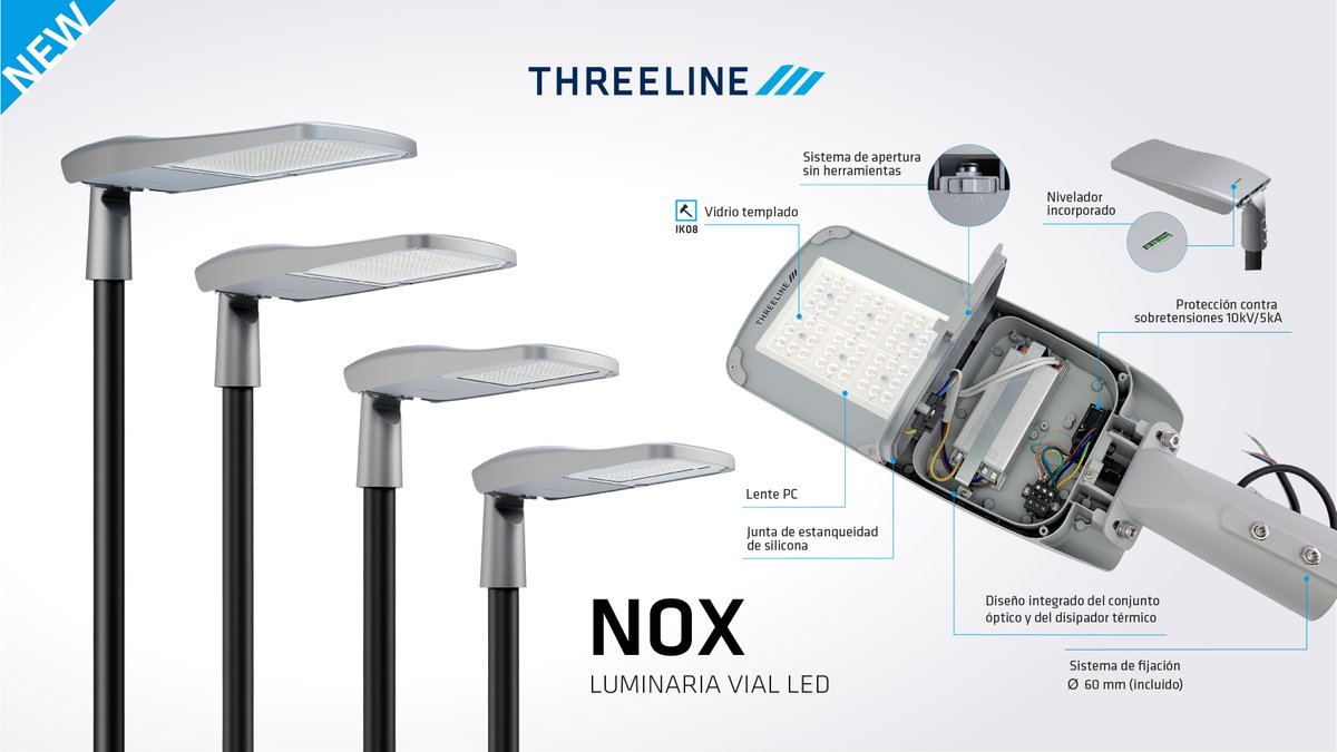 ThreelineGroup's tweet image. Presentamos 𝗡𝗢𝗫, nuestra nueva luminaria vial LED

✔️4 tamaños (S–XL), 25W–200W y hasta 170 lm/W reales.
✔️ Disponible en 1800K ultracálido 
✔️Eficiencia, seguridad y control inteligente para ciudades más sostenibles.

#Threeline #ThreelineGroup