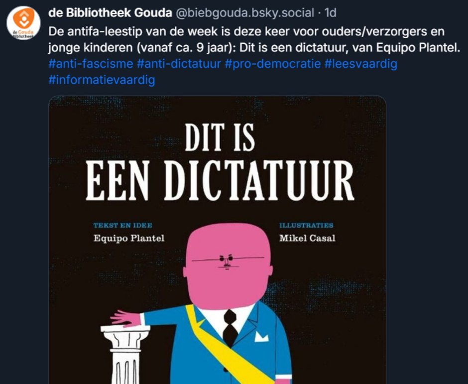 De bibliotheek in Gouda vindt het nodig kinderen het Antifa-gedachtengoed bij te brengen. Bijvoorbeeld dat het gerechtvaardigd is om politieke tegenstanders dood te schoppen, zoals de 23-jarige Quentin ondervond in Lyon: