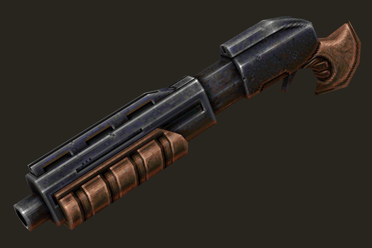 millenia3d's tweet image. almost done polishing up the shotgun texture for LibreQuake, 200x200px, quake 1 palette, 206 triangles. original model and texture by aDaya