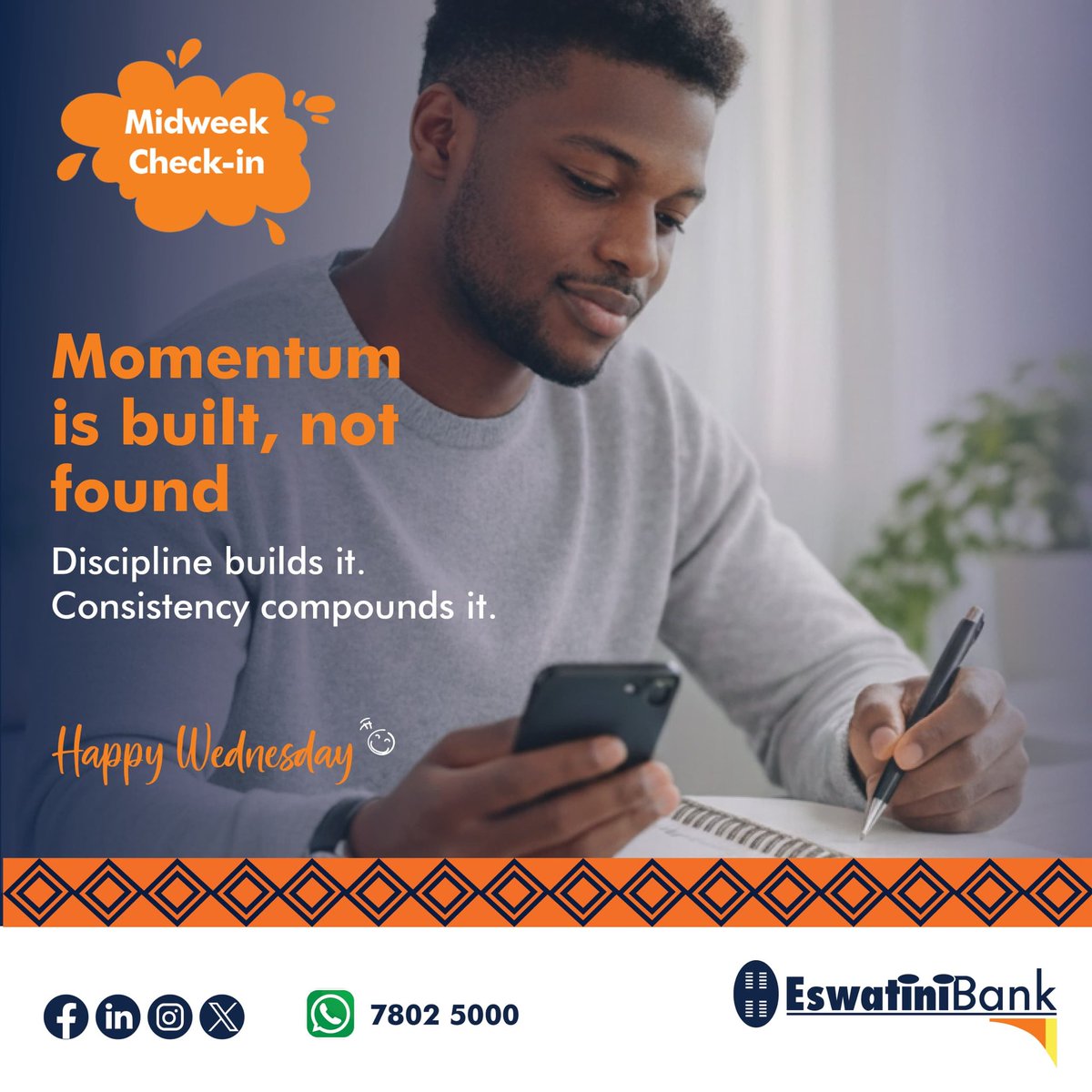 EswatiniB's tweet photo. Progress doesn’t happen overnight, it’s built step by step. Stay focused, stay consistent.
#EswatiniBank #LibhangeLesive #MidweekCheckIn #ConsistencyIsKey #BuildYourFuture #HappyWednesday https://t.co/8bmdJcwIpf