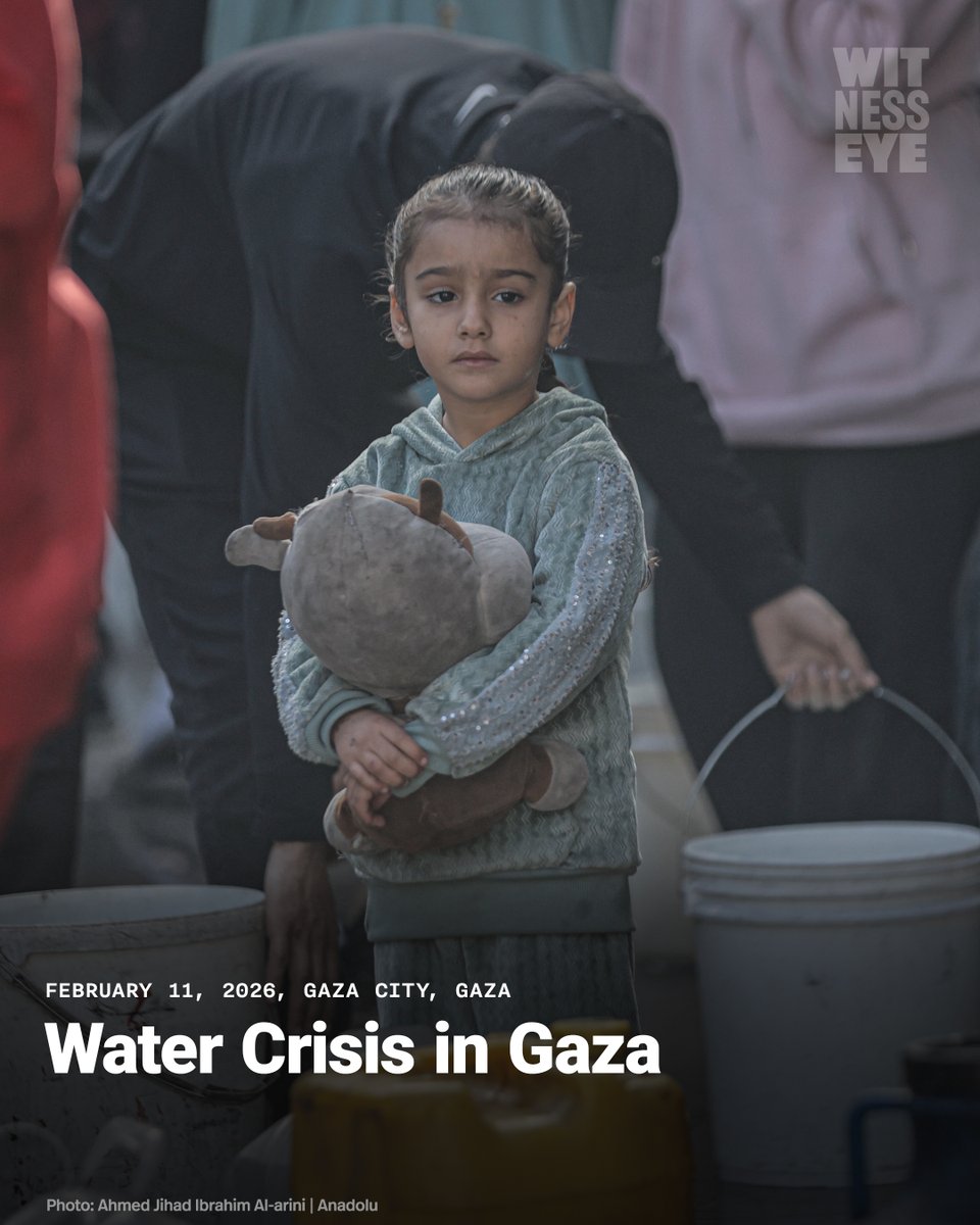 WitnessEye_Ch's tweet photo. 🟡 Water crisis has emerged due to severe damage to infrastructure and water wells caused by Israeli attacks on the Gaza Strip.
🗓️ 11.02.2026
📍Gaza City, Gaza https://t.co/fnEY1XfRCV