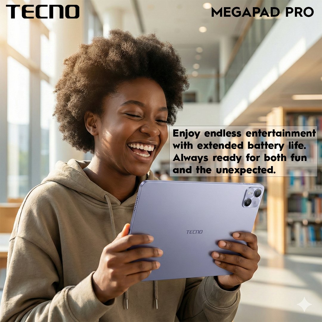 TecnoZimbabwe's tweet photo. From study sessions to streaming marathons, the TECNO MEGAPAD PRO keeps up with your vibe. Extended battery life = endless possibilities.
#TECNOMegaPadPro #TabletLife #EndlessEntertainment #TechLife #StudentEssentials #BatteryBeast #DigitalNomad #TECNO #GadgetLover #DailyDriver #TechVibes #OnTheGo #TECNOMobile