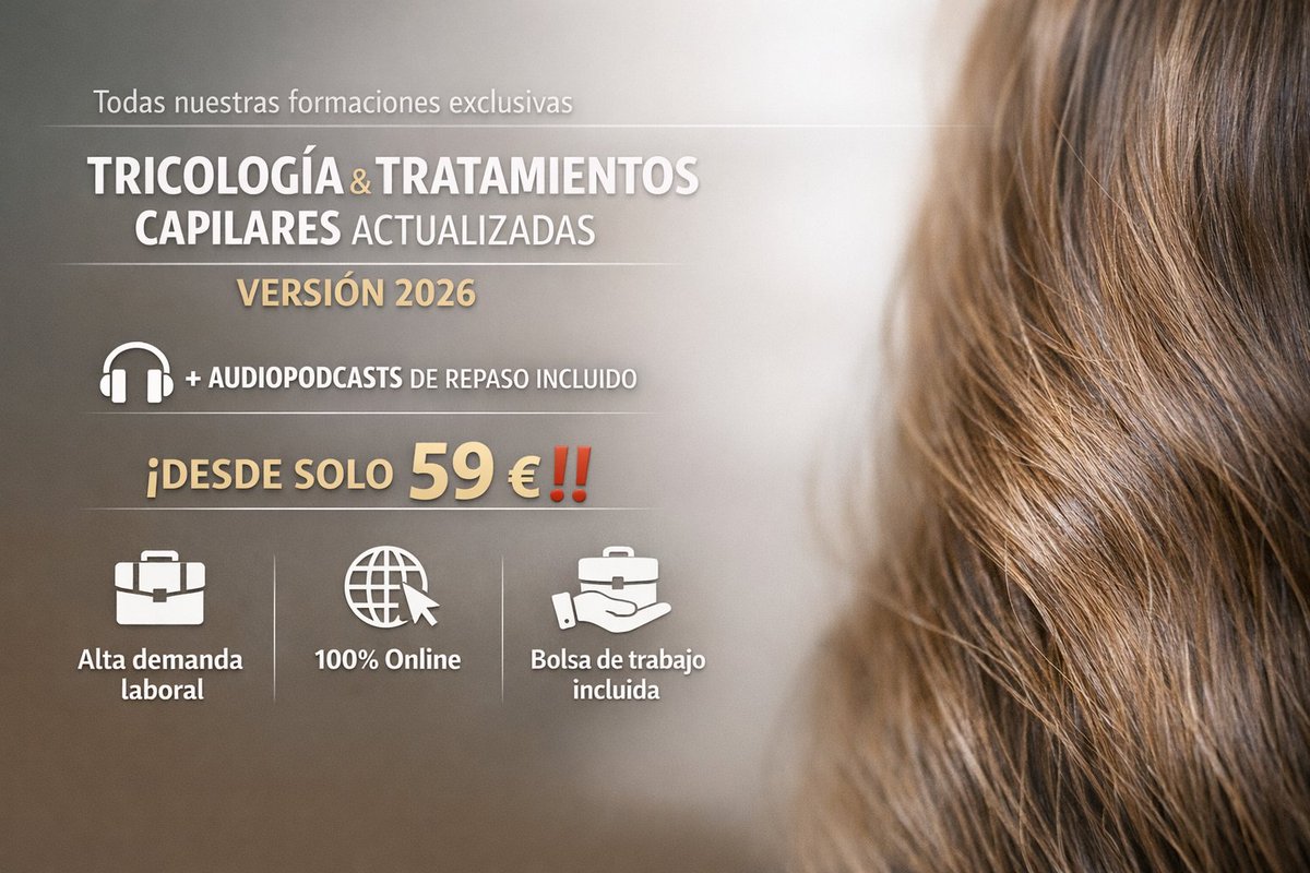 La #tricología es el presente y el futuro del sector capilar.
🎓 Cursos actualizados + audiopodcasts de repaso 🎧
🚀 Alta demanda laboral
🔥 Desde solo 59 €
📜 Con Título Universitario desde 99€‼️
Bolsa de #Trabajo incluida

escuelaformativa.com/?s=Tricolog%C3…+

#injertocapilar #formación