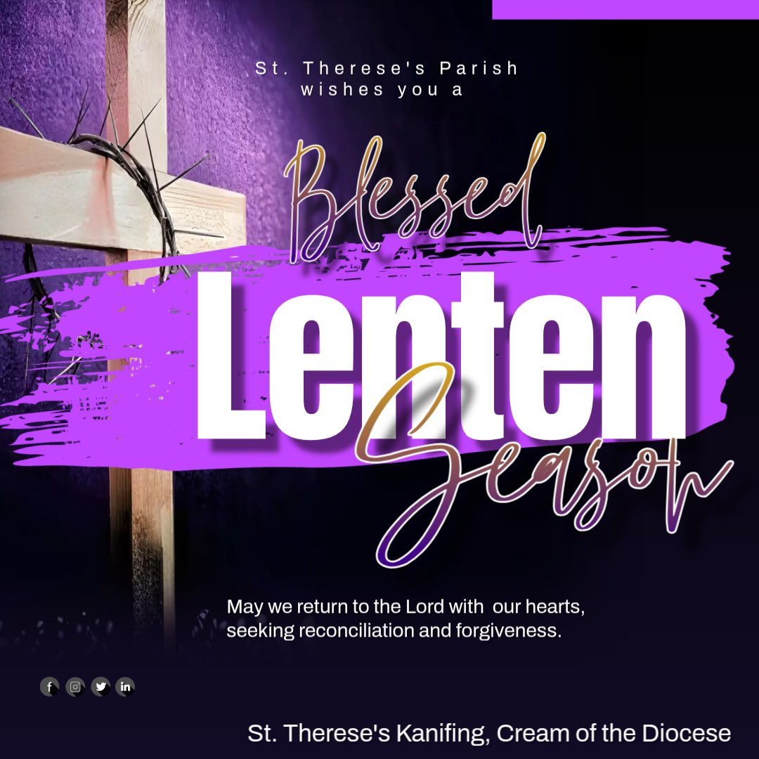St. Therese’s Parish wishes you a Blessed and Holy season of Lent ✝️

May we render our hearts to the Lord and seek forgiveness especially as a community in this great season.

Have a Blessed Lenten Season🙏🏾✝️

#WaaStTherese
#Lent
#CreamOfTheDiocese