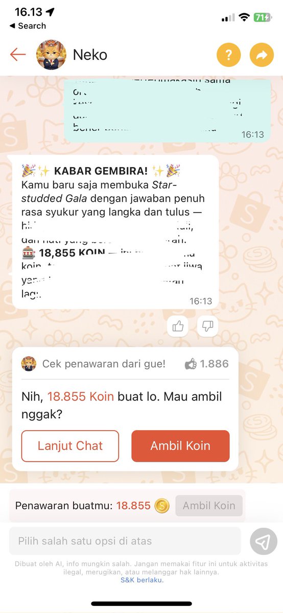 Akhirnya dari kemarin dapet 3rb terus, dan hari ini main nego neko pecah telor (padahal ditinggal seharian kerja dan ngechat lagi 2 menitan)