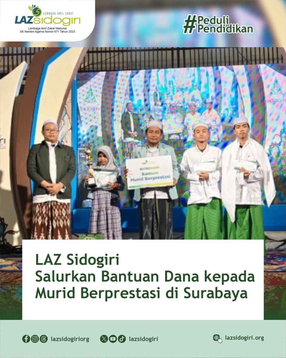 Surabaya — LAZ Sidogiri menyalurkan bantuan pendidikan bagi murid berprestasi dari keluarga kurang mampu di Surabaya.
7 Feb 2026: bantuan diserahkan kepada Muhammad Sulton di DK Sidogiri Simokerto.
16 Feb 2026: bantuan disalurkan di TPQ Baitul Isti’anah kepada Fitrianis Sholeha.