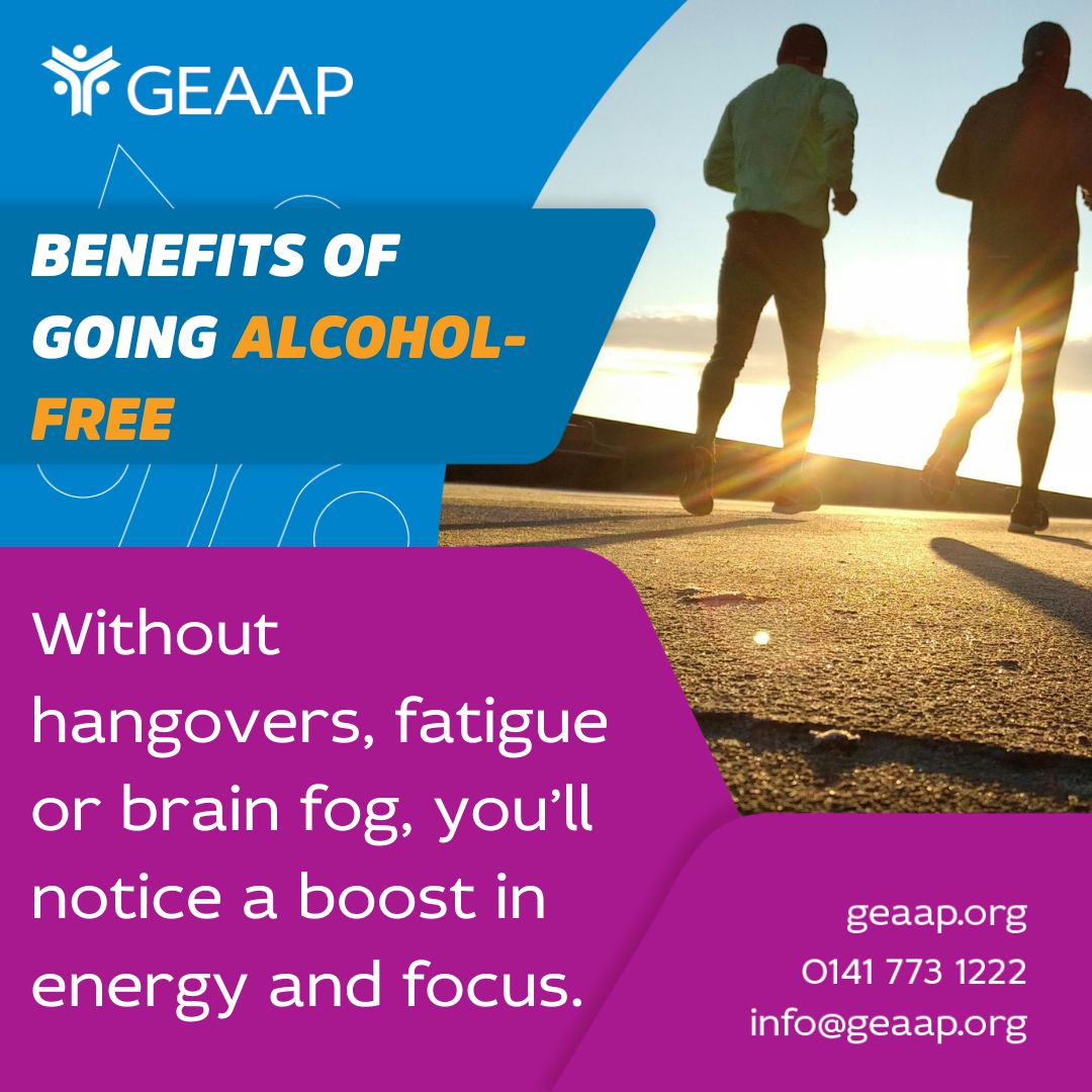 geaap_official's tweet image. After going alcohol-free, you’ll experience a boost in energy and focus. Without hangovers, fatigue or brain fog, you’ll have more energy for your goals, your loved ones and yourself.

geaap.org
info@geaap.org
0141 773 1222

#alcoholsupport #alcoholawareness