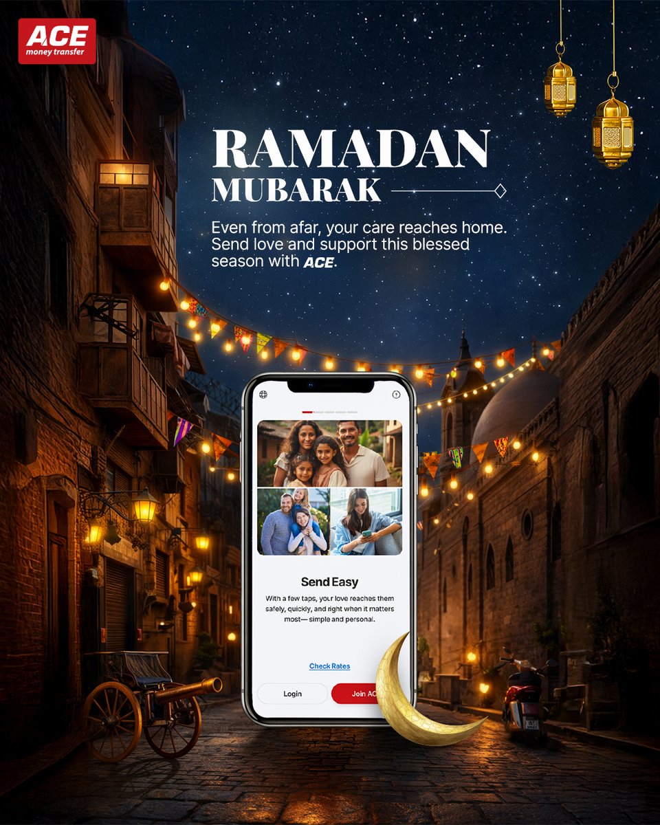 Ramadan Mubarak ✨

May your prayers be answered, your generosity rewarded, and every promise you make to your loved ones be delivered.

This Ramadan, ACE is here for you, helping you send your support home safely, instantly, and with care.

#RamadanMubarak #RamadanBlessings
